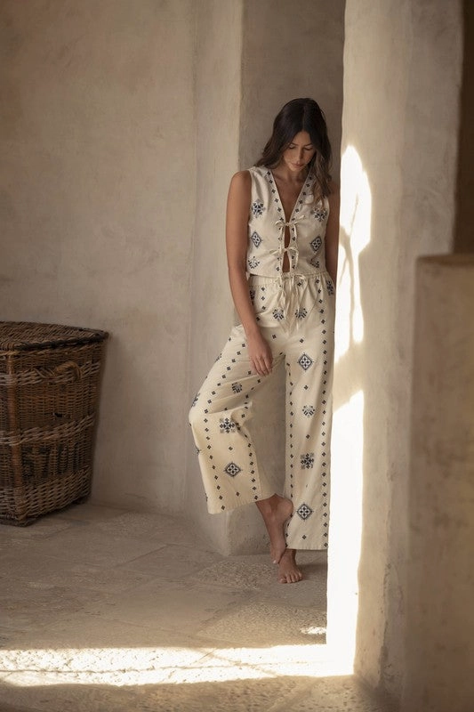 Harborside Linen Embroidered Vest Tie Top