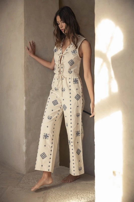 Harborside Linen Embroidered Vest Tie Top