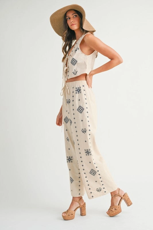 Harborside Linen Embroidered Vest Tie Top