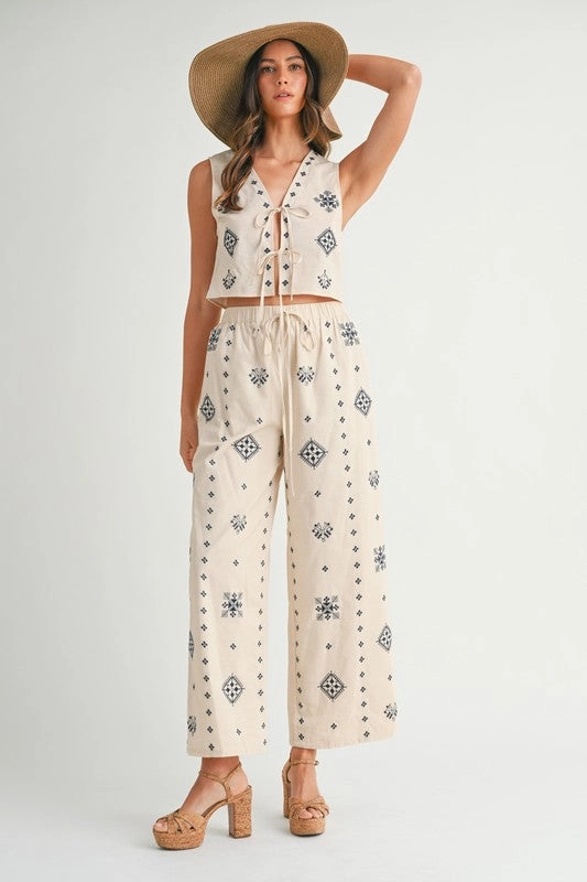 Harborside Linen Embroidered Vest Tie Top