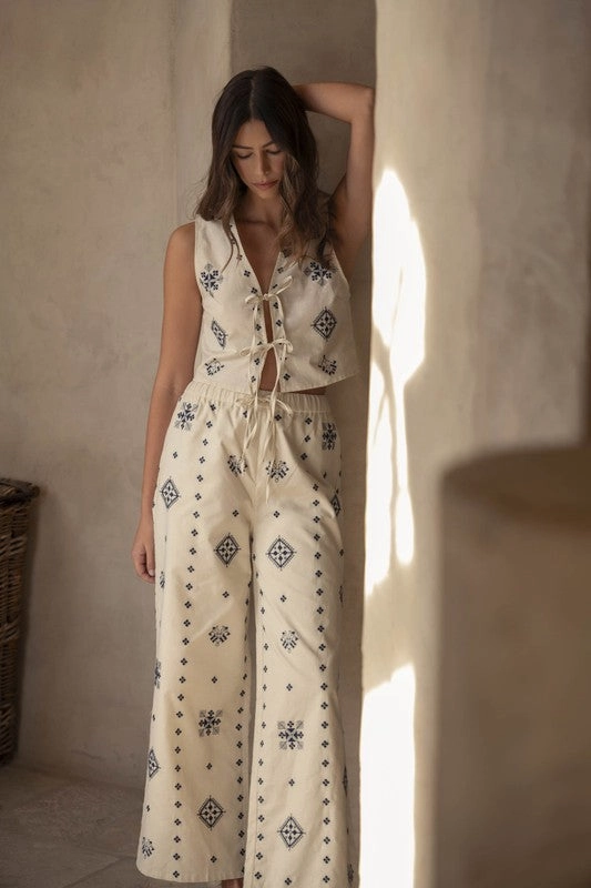 Harborside Linen Embroidered Vest Tie Top