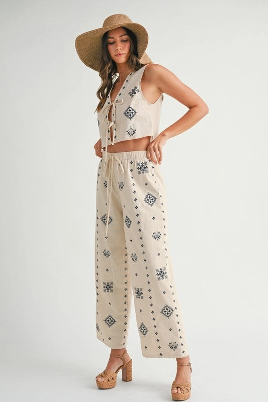 Harborside Linen Embroidered Vest Tie Top