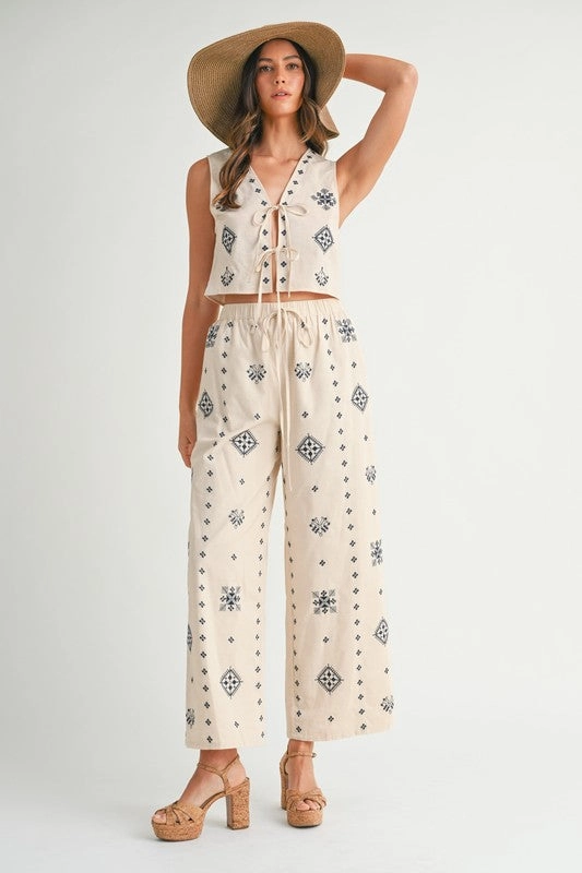 Harborside Linen Embroidered Vest Tie Top