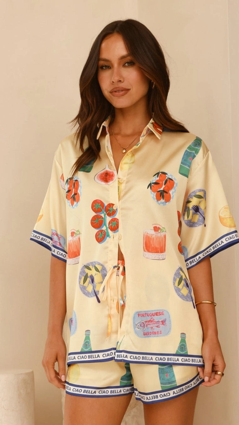 Harley Button Up Shirt and Shorts Set - Tomato Pasta