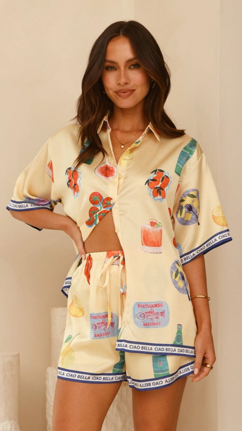 Harley Button Up Shirt and Shorts Set - Tomato Pasta