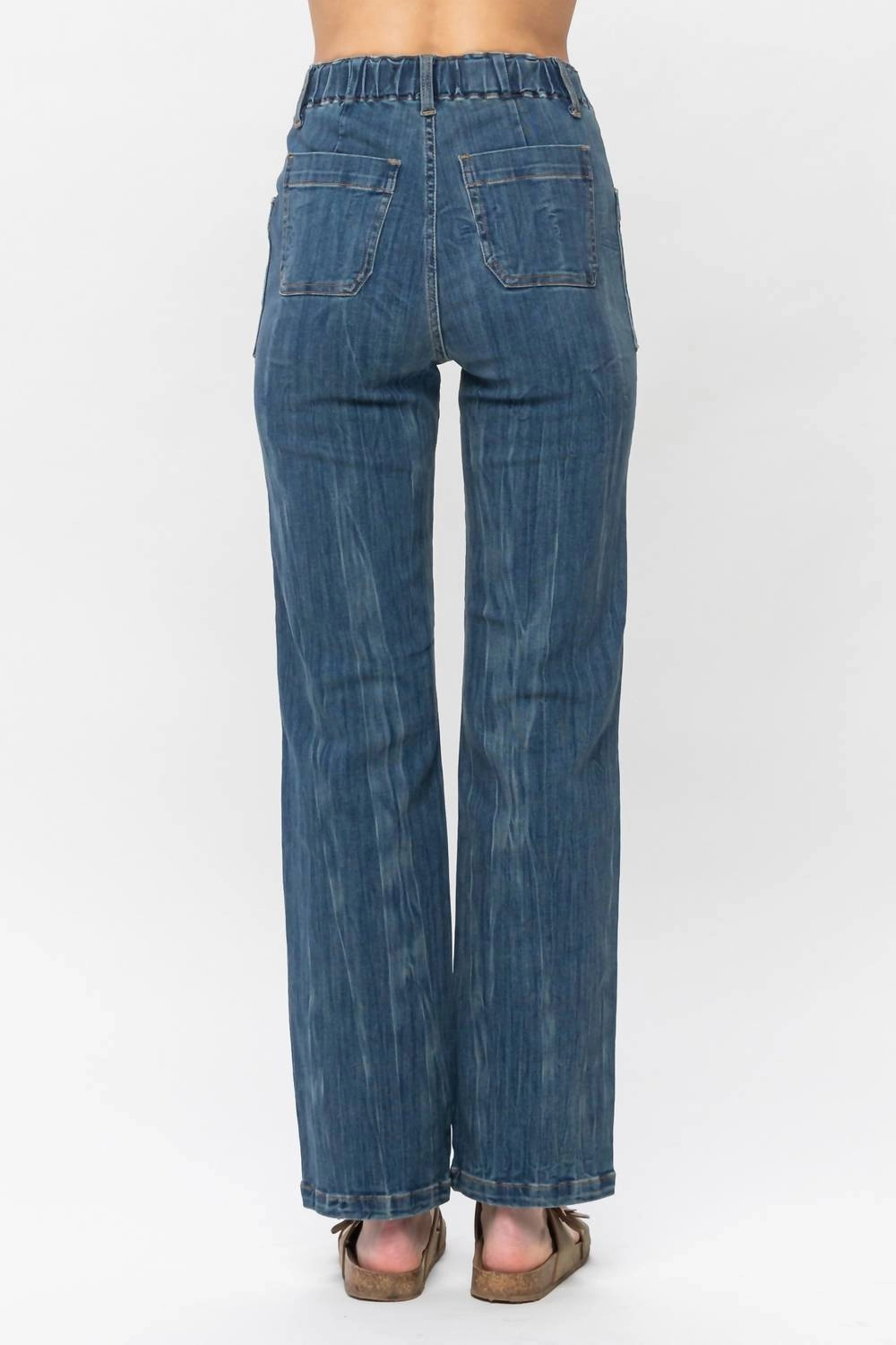 High Elastic Waist Vintage Straight Leg Jeans In Medium Vintage Wash