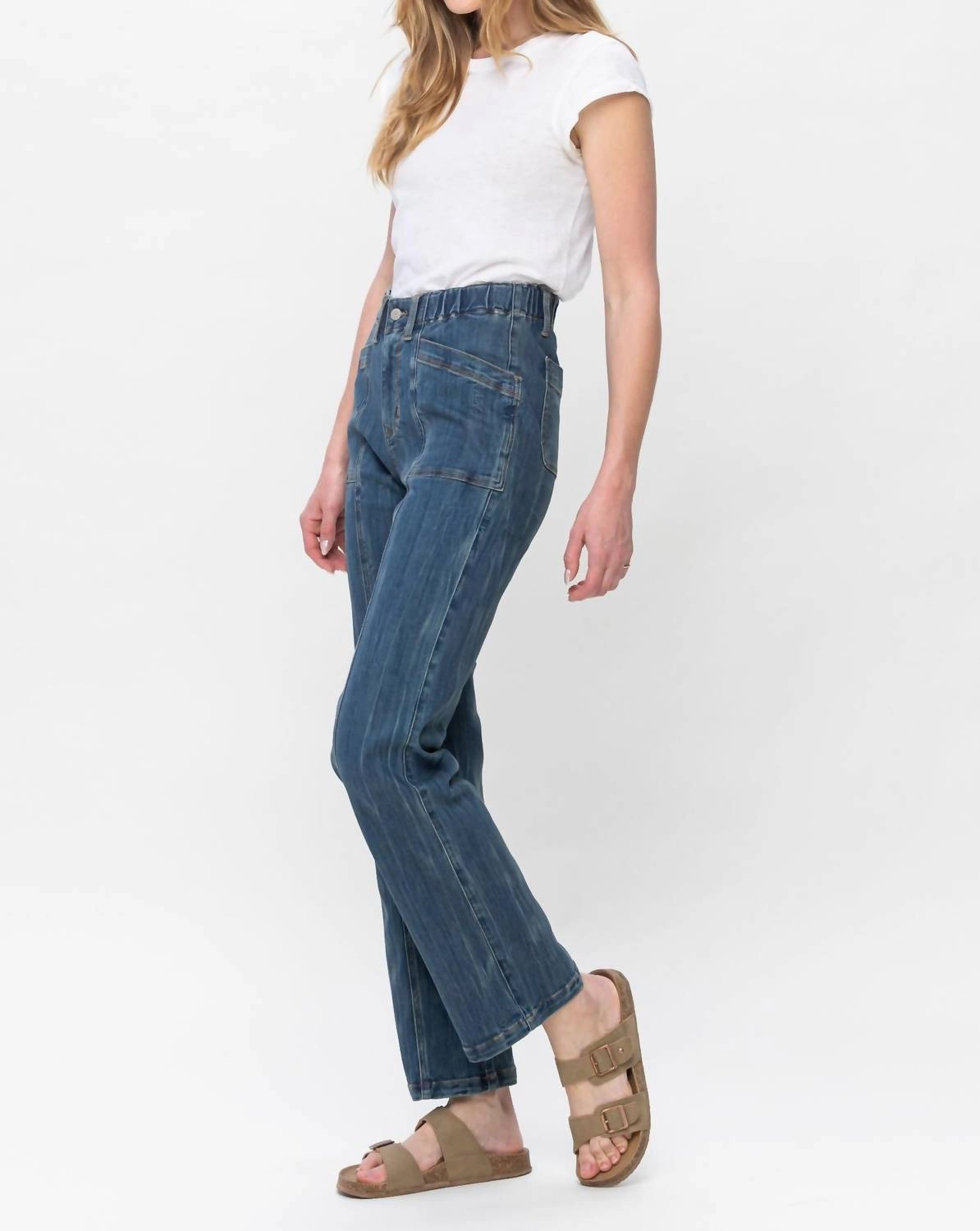 High Elastic Waist Vintage Straight Leg Jeans In Medium Vintage Wash