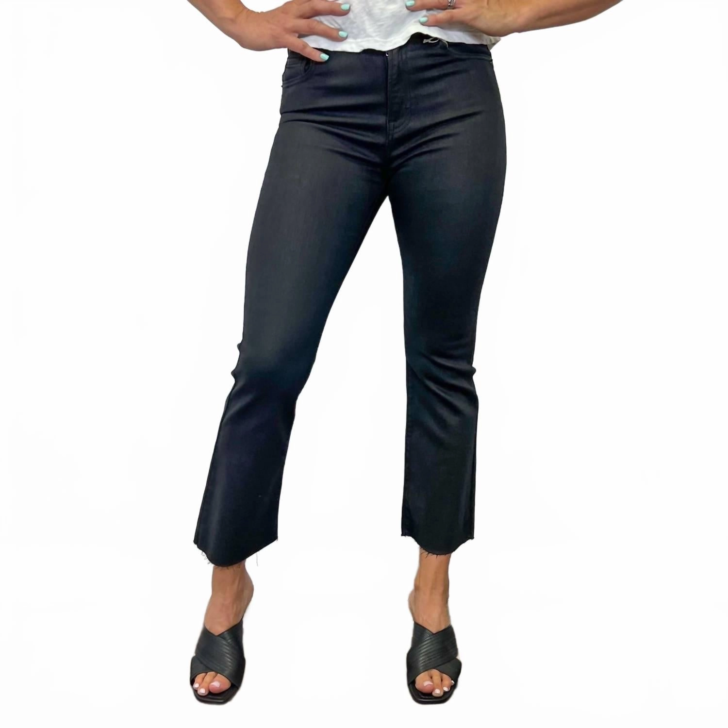 High Rise Coated Cropped Flare Pants In Black
