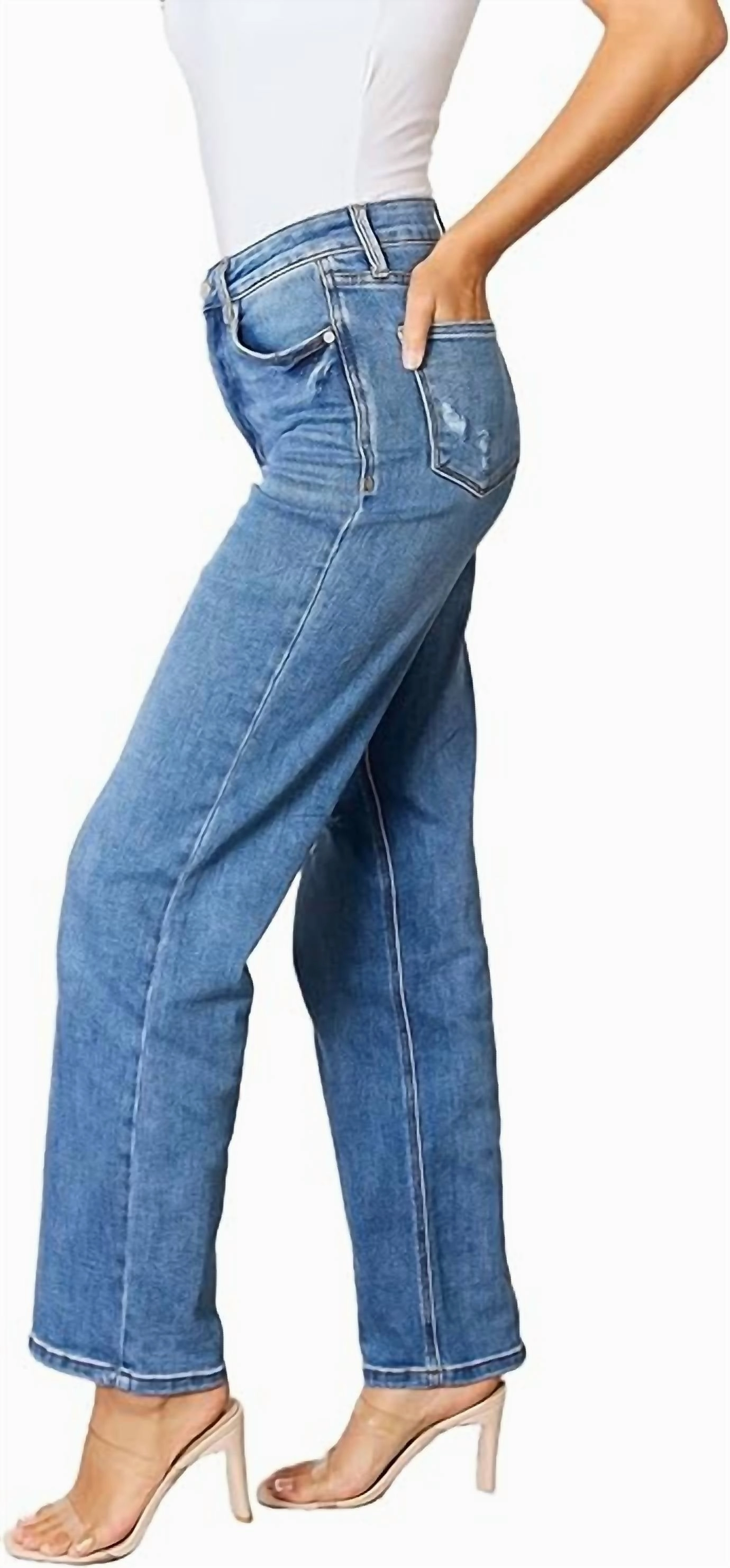 High Rise Control Top 90's Straight Jeans In Medium Wash