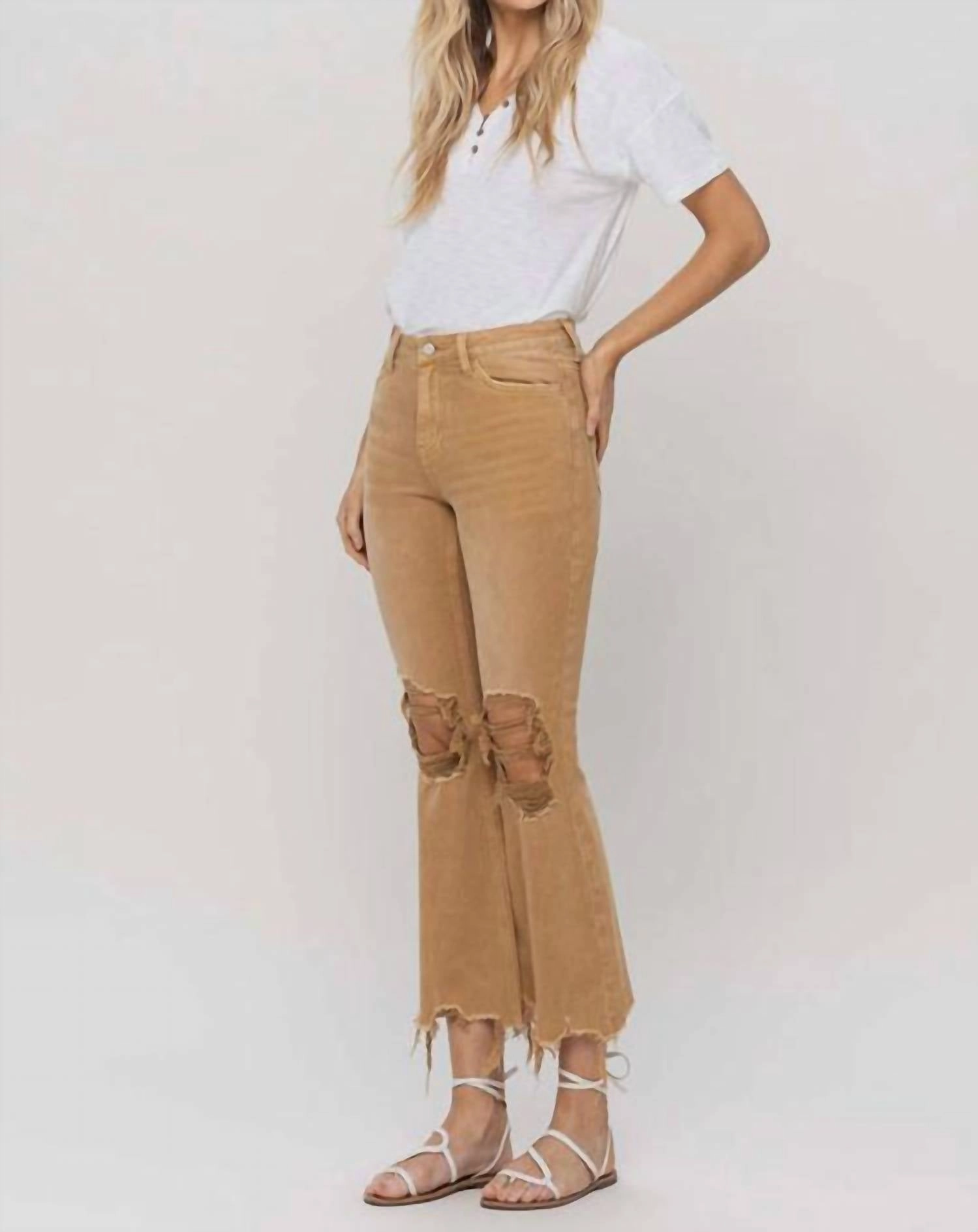 High Rise Cropped Jean In Vintage Camel