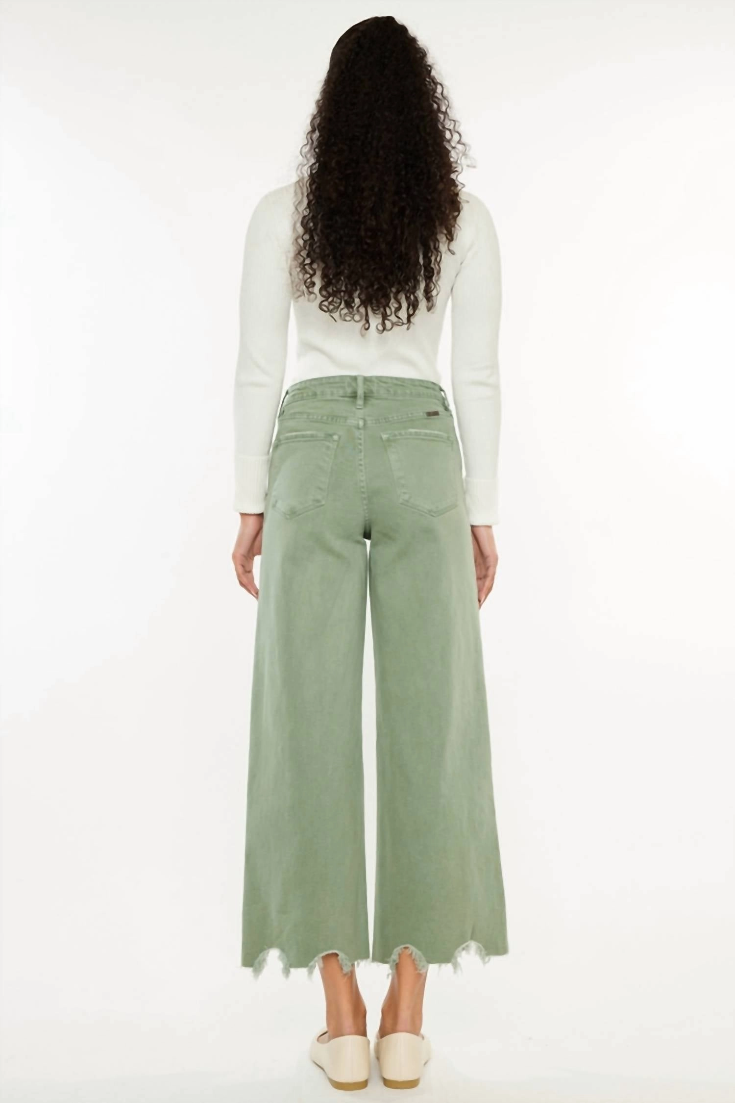 High Rise Cropped Wide Leg Jean In Olive