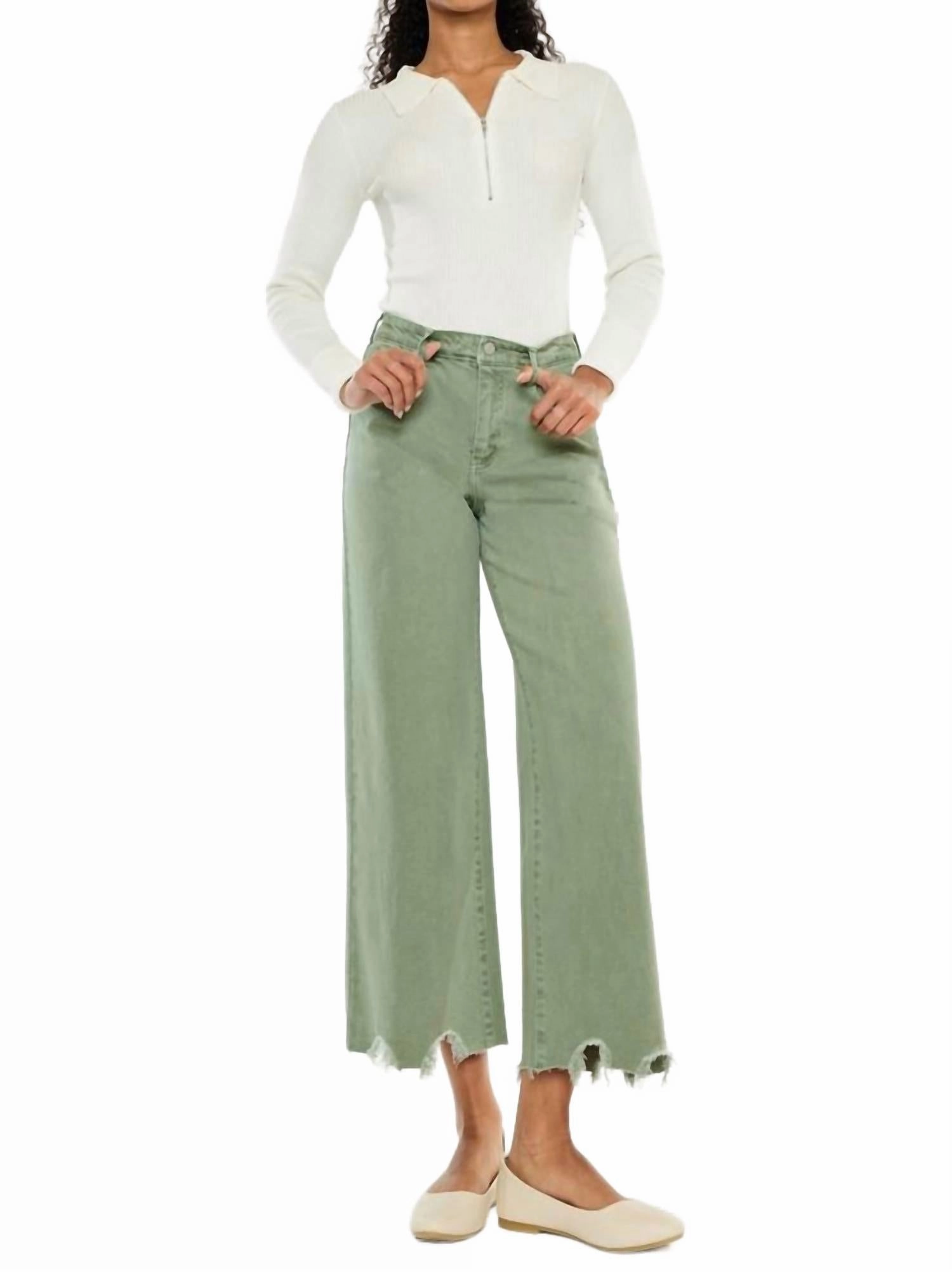 High Rise Cropped Wide Leg Jean In Olive