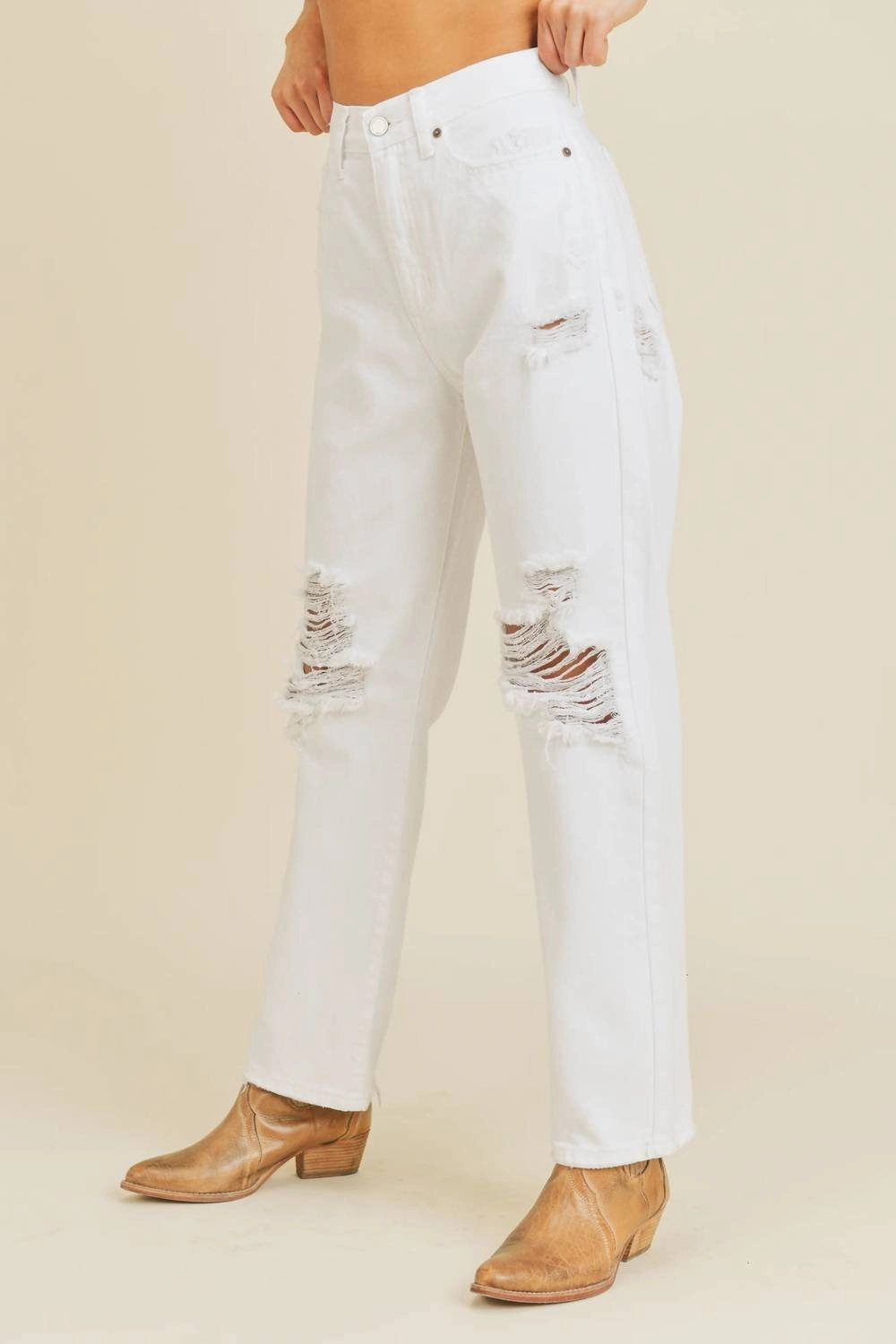 High Rise Dad Jeans In White