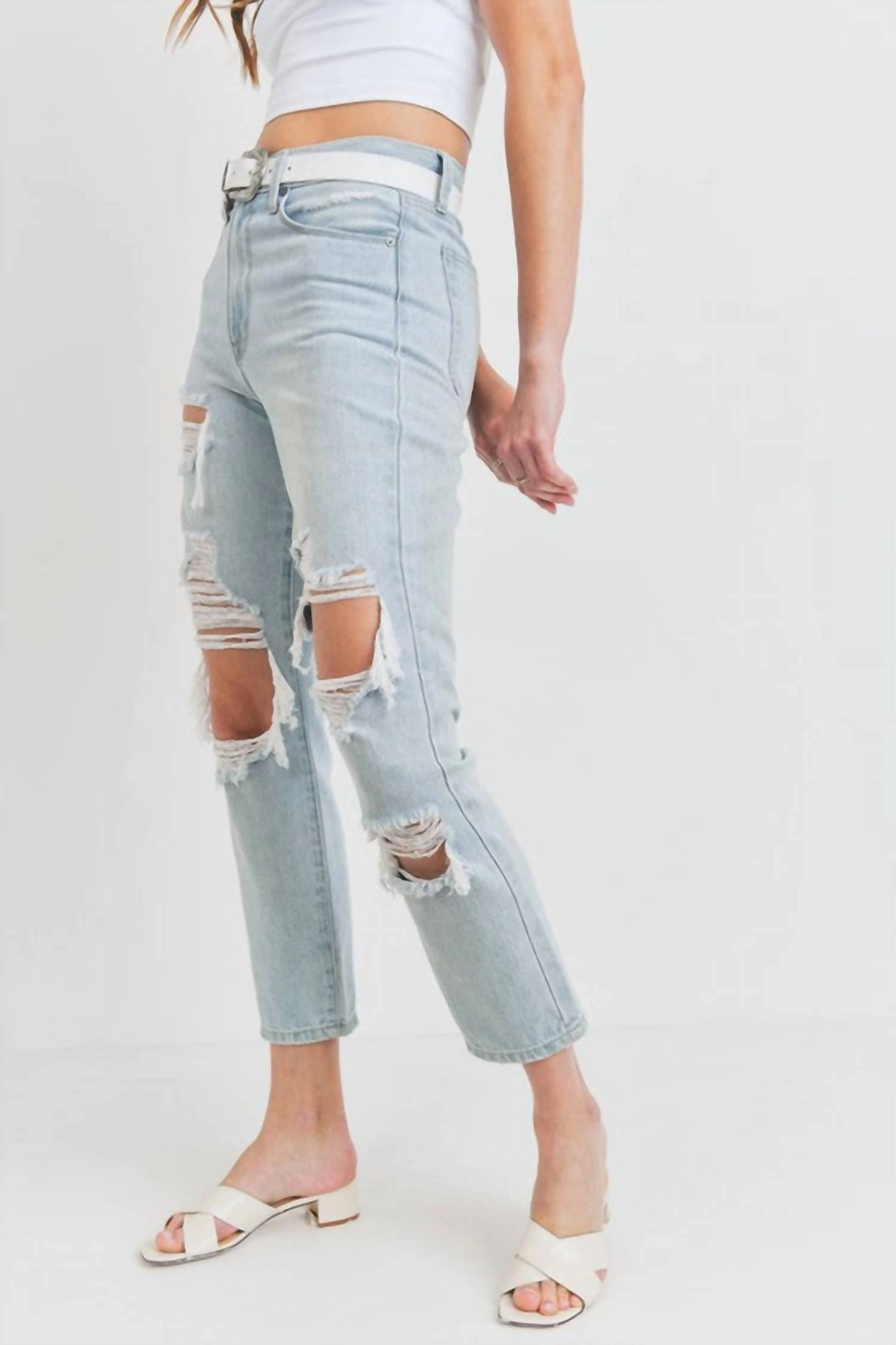 High Rise Destroyed Girlfriend Jean In Light Wash