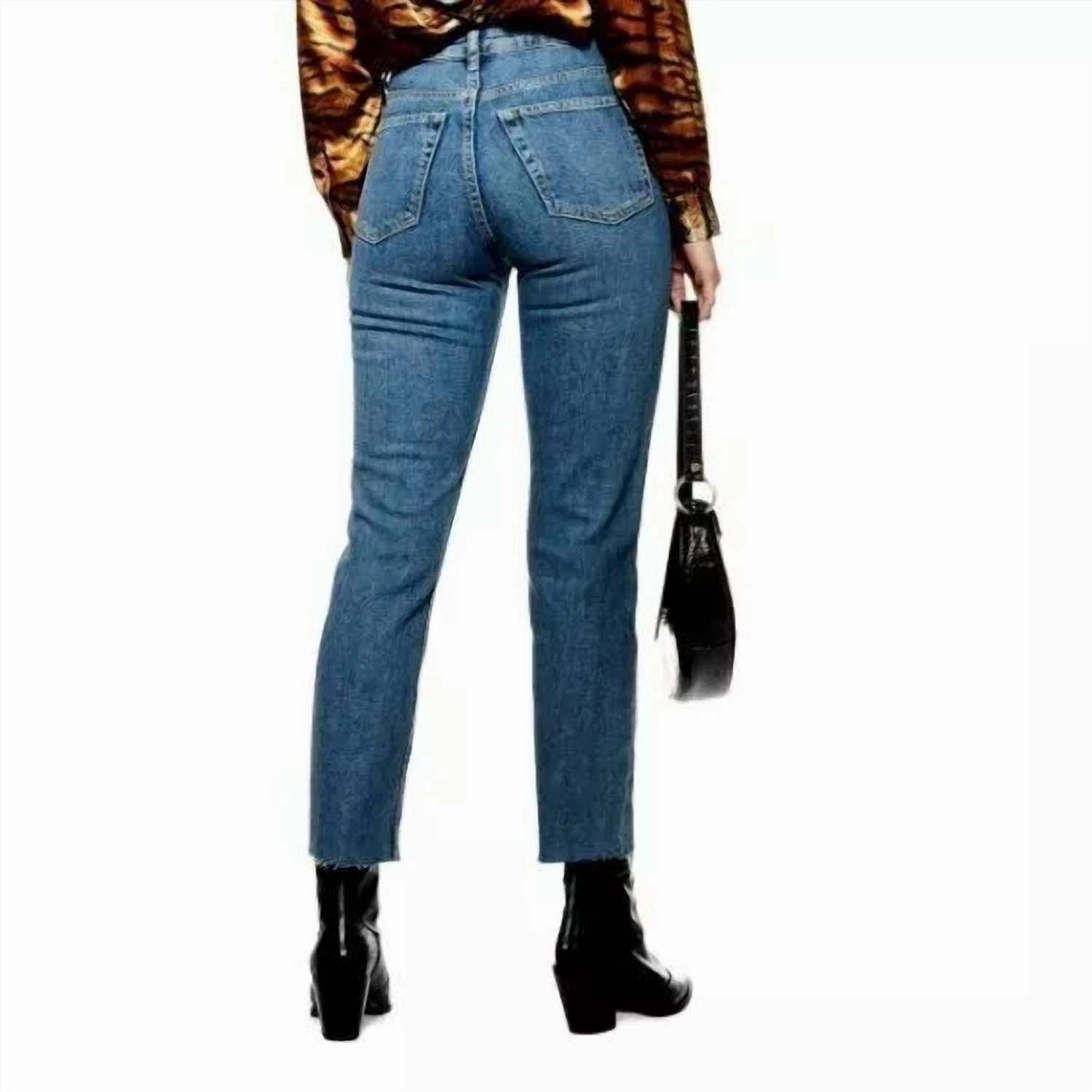 High Rise Raw Hem Cropped Straight Leg Denim In Blue