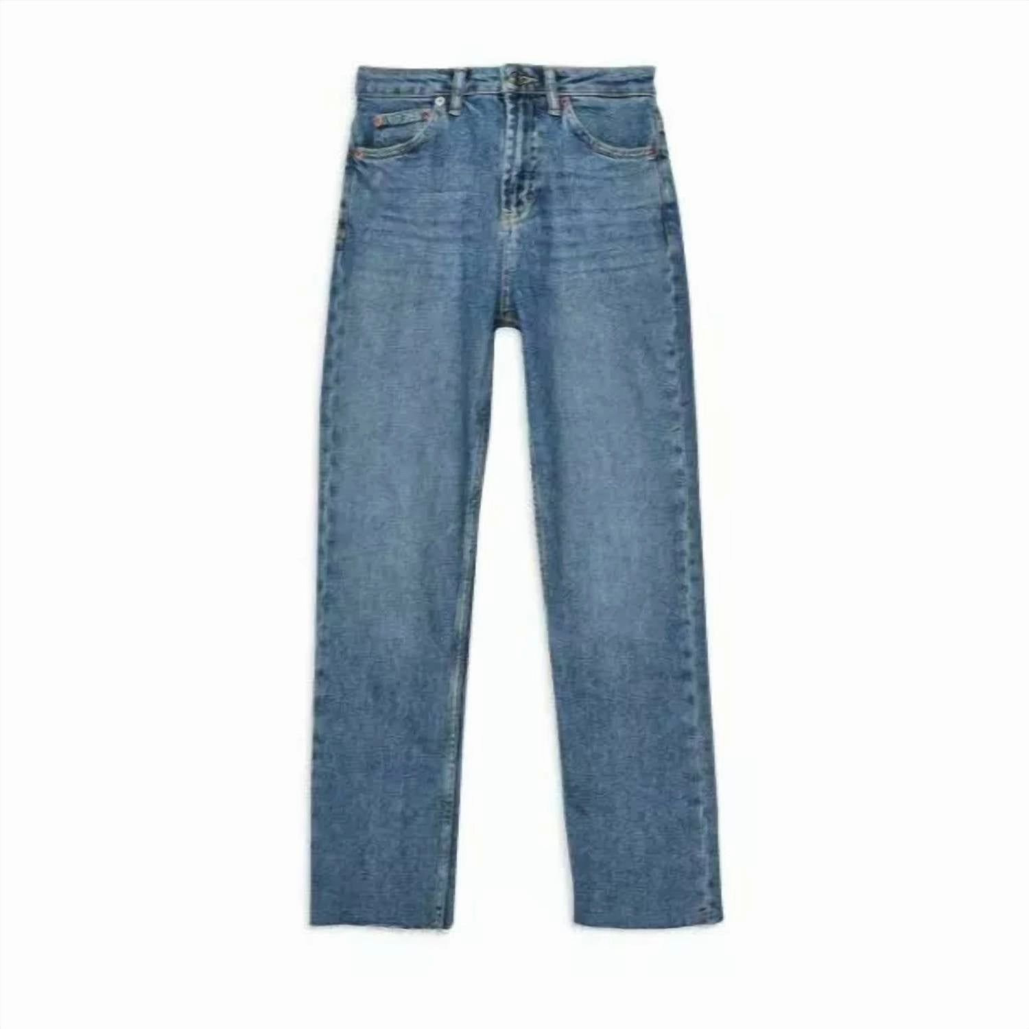 High Rise Raw Hem Cropped Straight Leg Denim In Blue