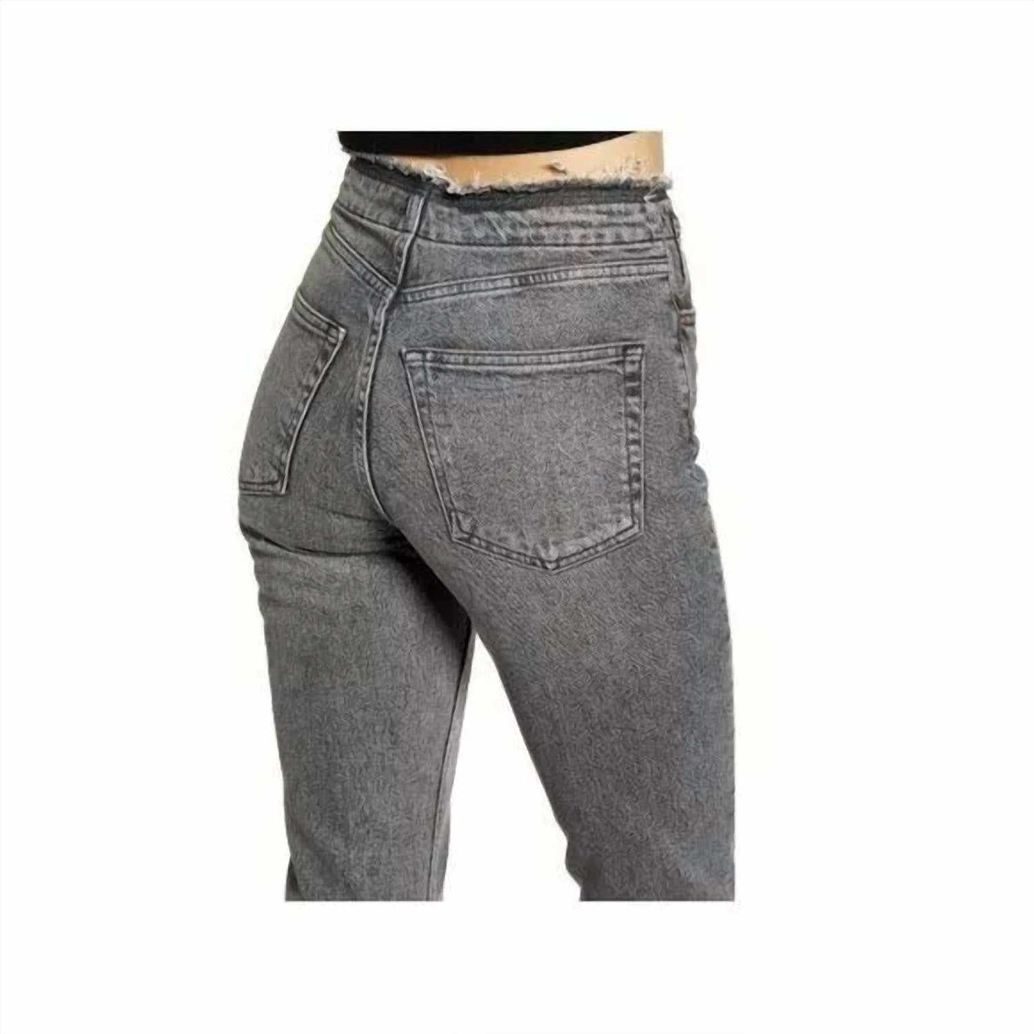 High Rise Raw Hem Cropped Straight Leg Jeans In Grey