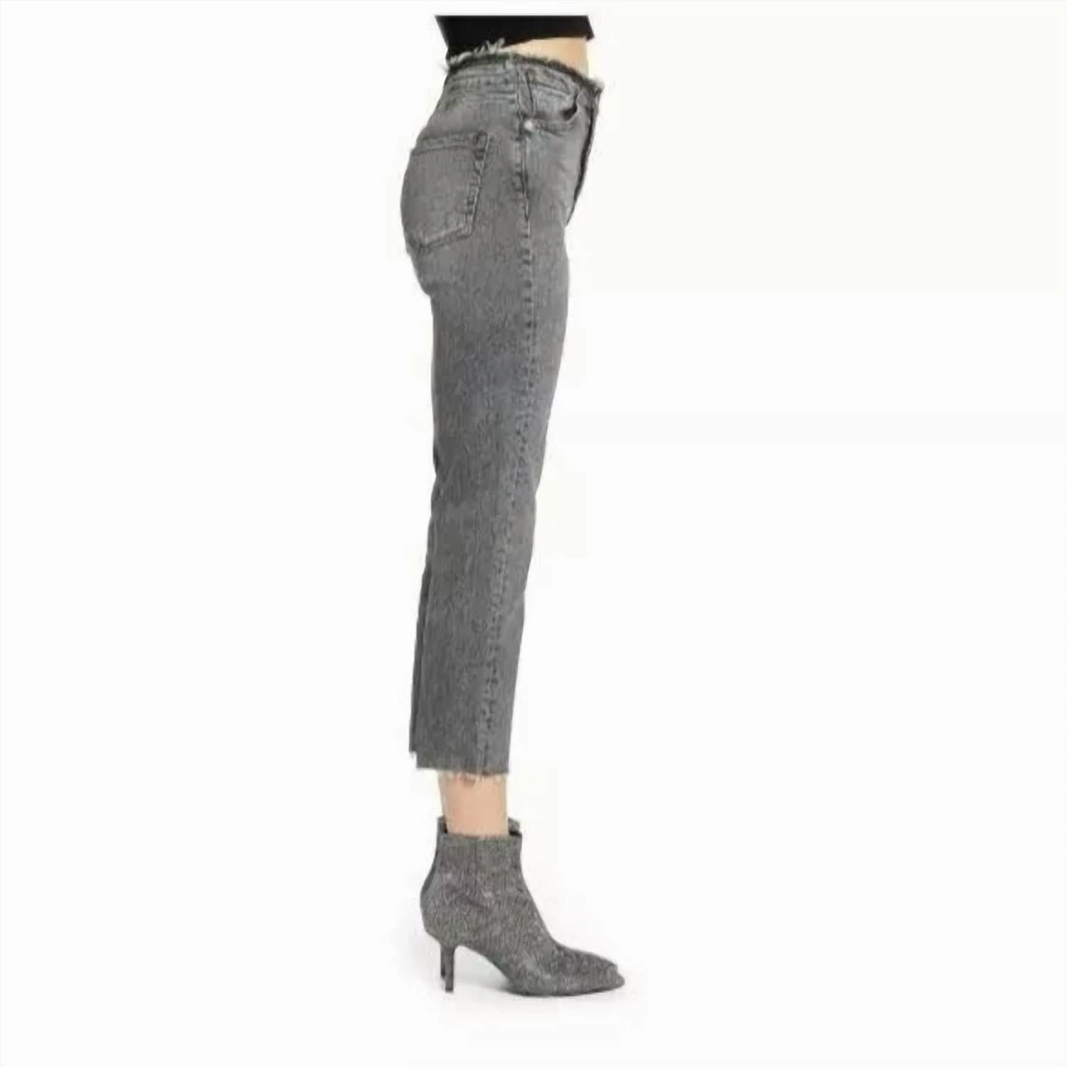 High Rise Raw Hem Cropped Straight Leg Jeans In Grey