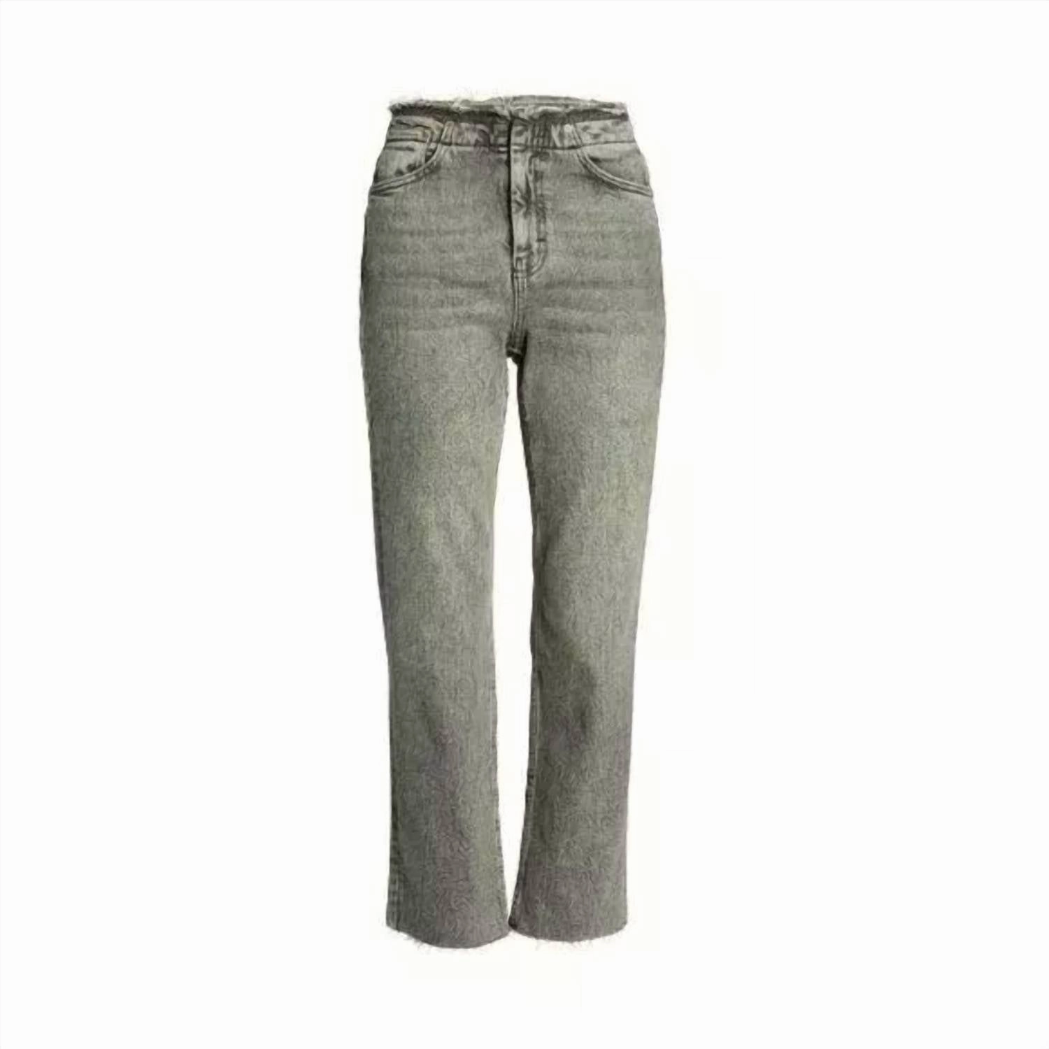 High Rise Raw Hem Cropped Straight Leg Jeans In Grey