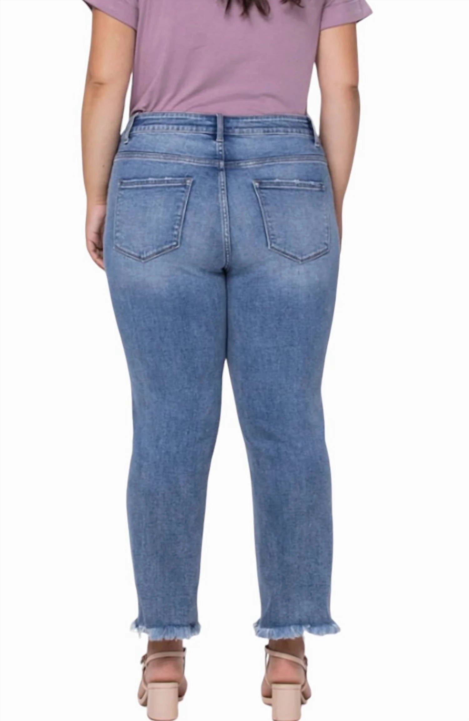 High Rise Relaxed Distressed Crop Jeans - Plus In Blue