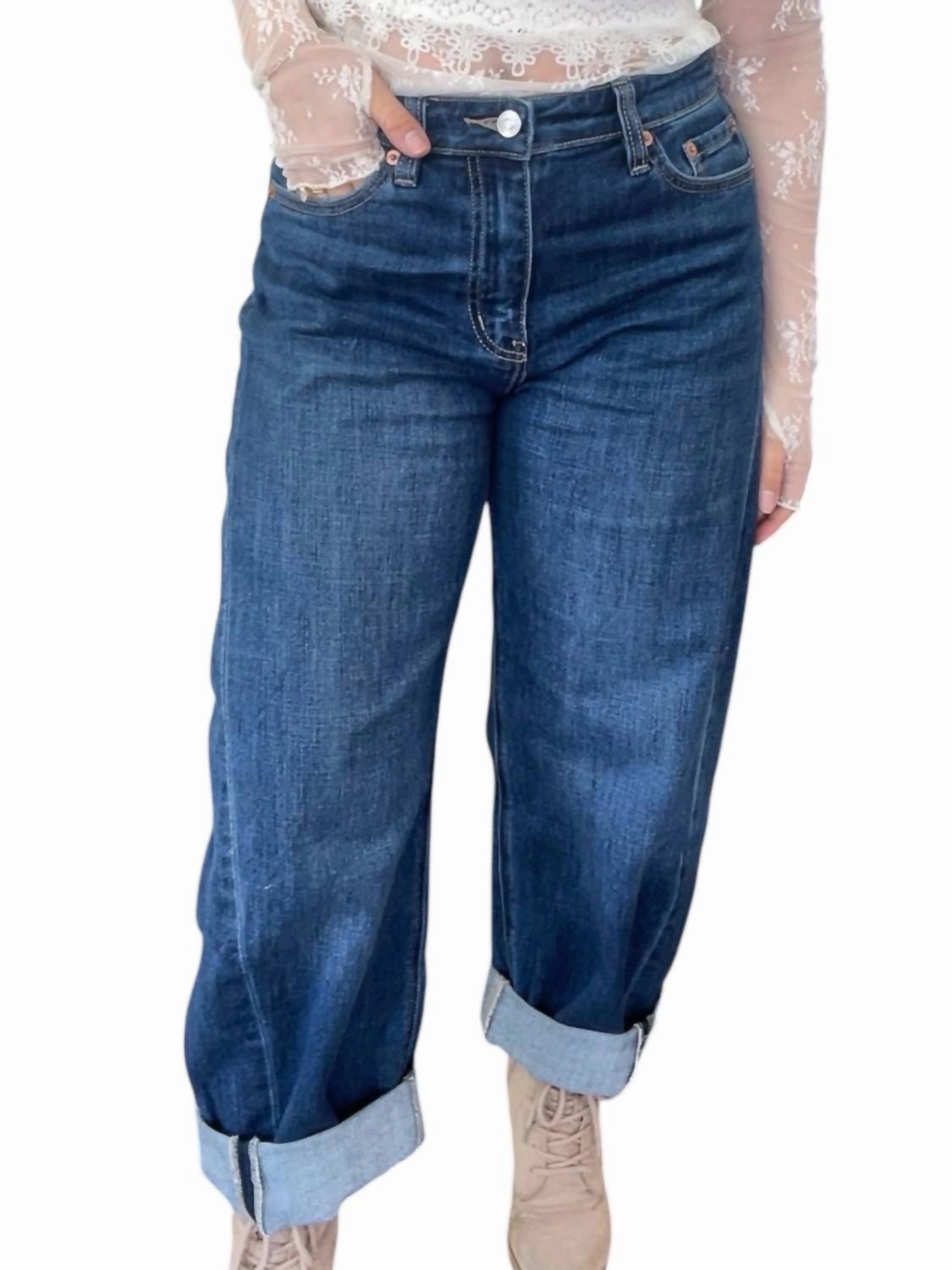 High Rise Relaxed Tapered Barrel Jeans In Dark Wash