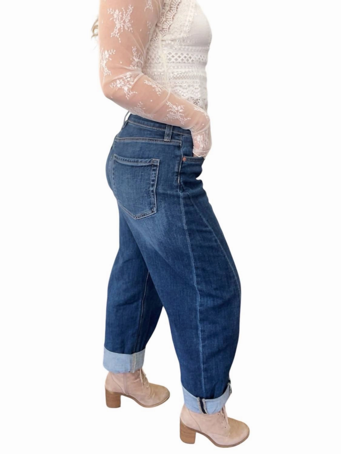 High Rise Relaxed Tapered Barrel Jeans In Dark Wash