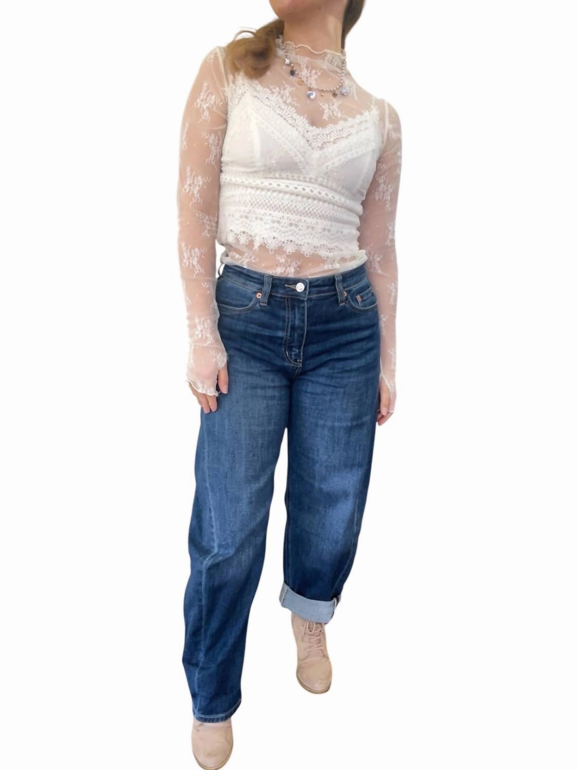 High Rise Relaxed Tapered Barrel Jeans In Dark Wash