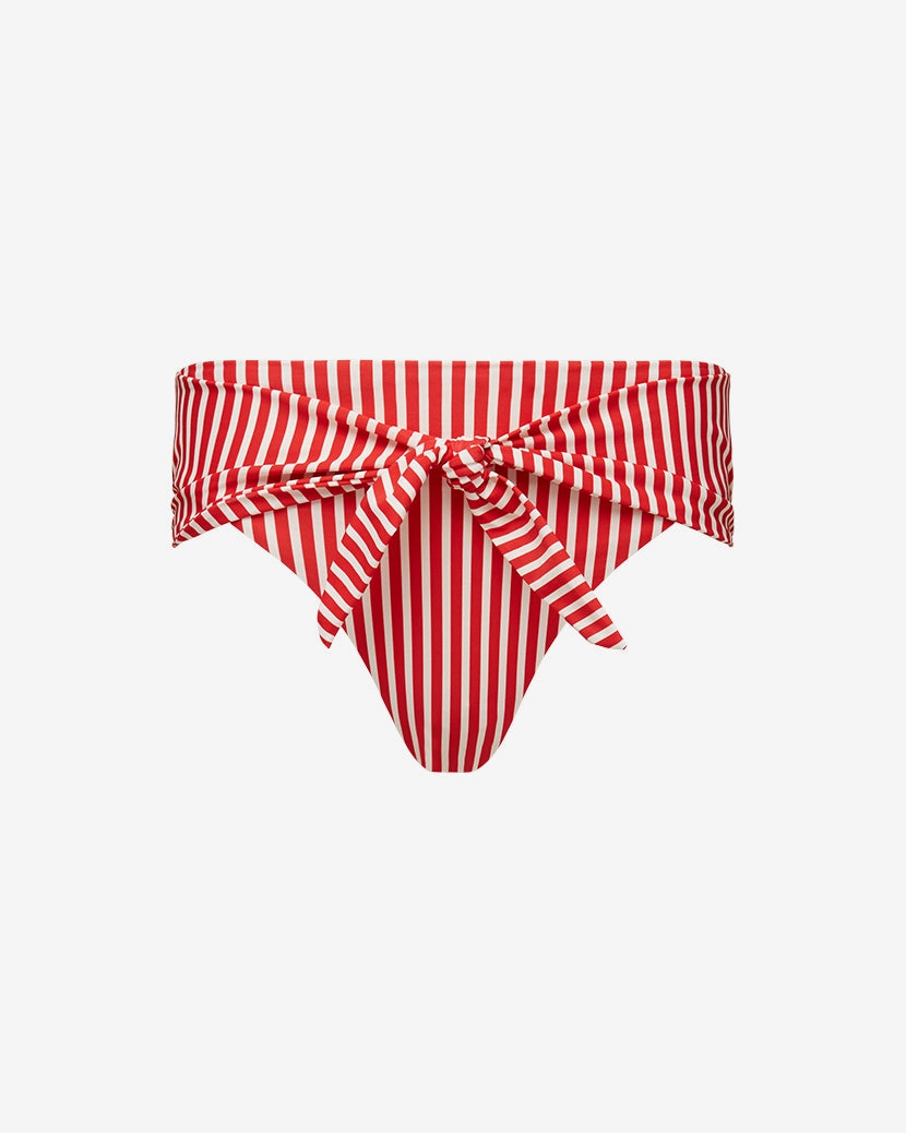 High Rise Tie-Front Stripes Bikini Bottom