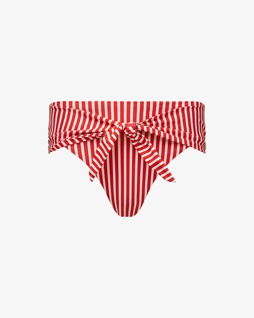 High Rise Tie-Front Stripes Bikini Bottom