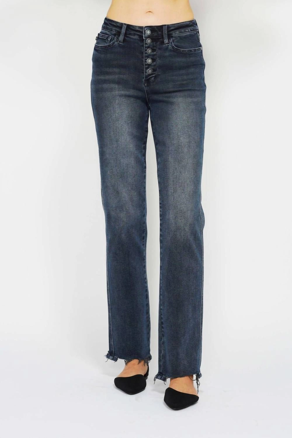 High Waist Button Fly Straight Denim Jeans In Blue