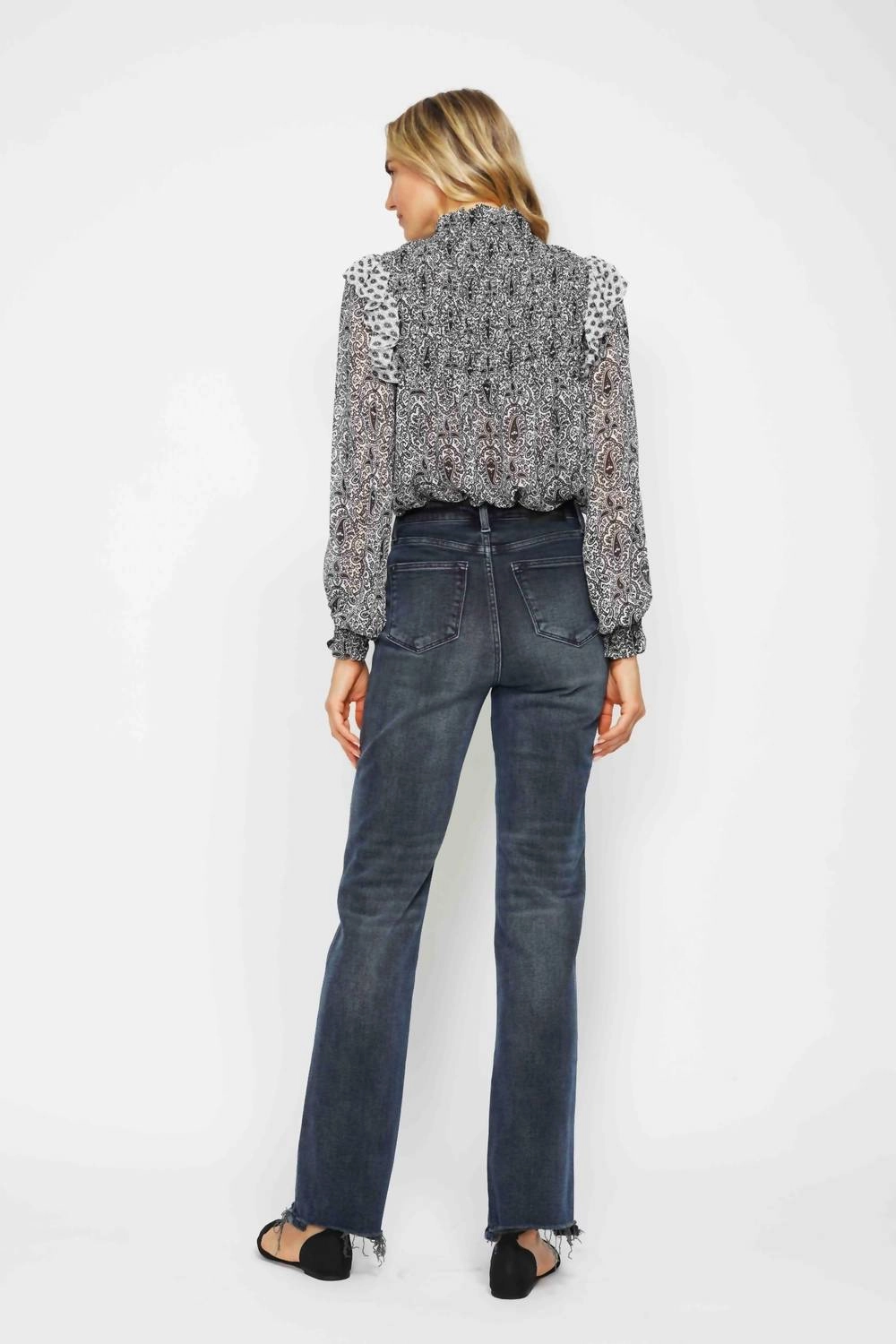 High Waist Button Fly Straight Denim Jeans In Blue