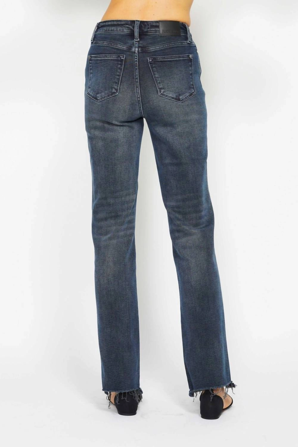 High Waist Button Fly Straight Denim Jeans In Blue
