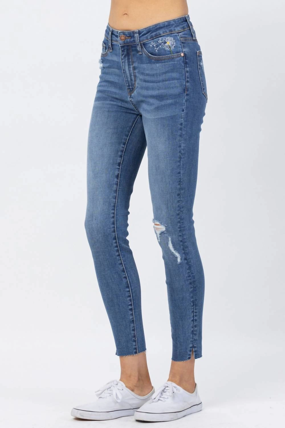 High Waist Dandelion Embroidery Skinny Denim Jeans In Blue