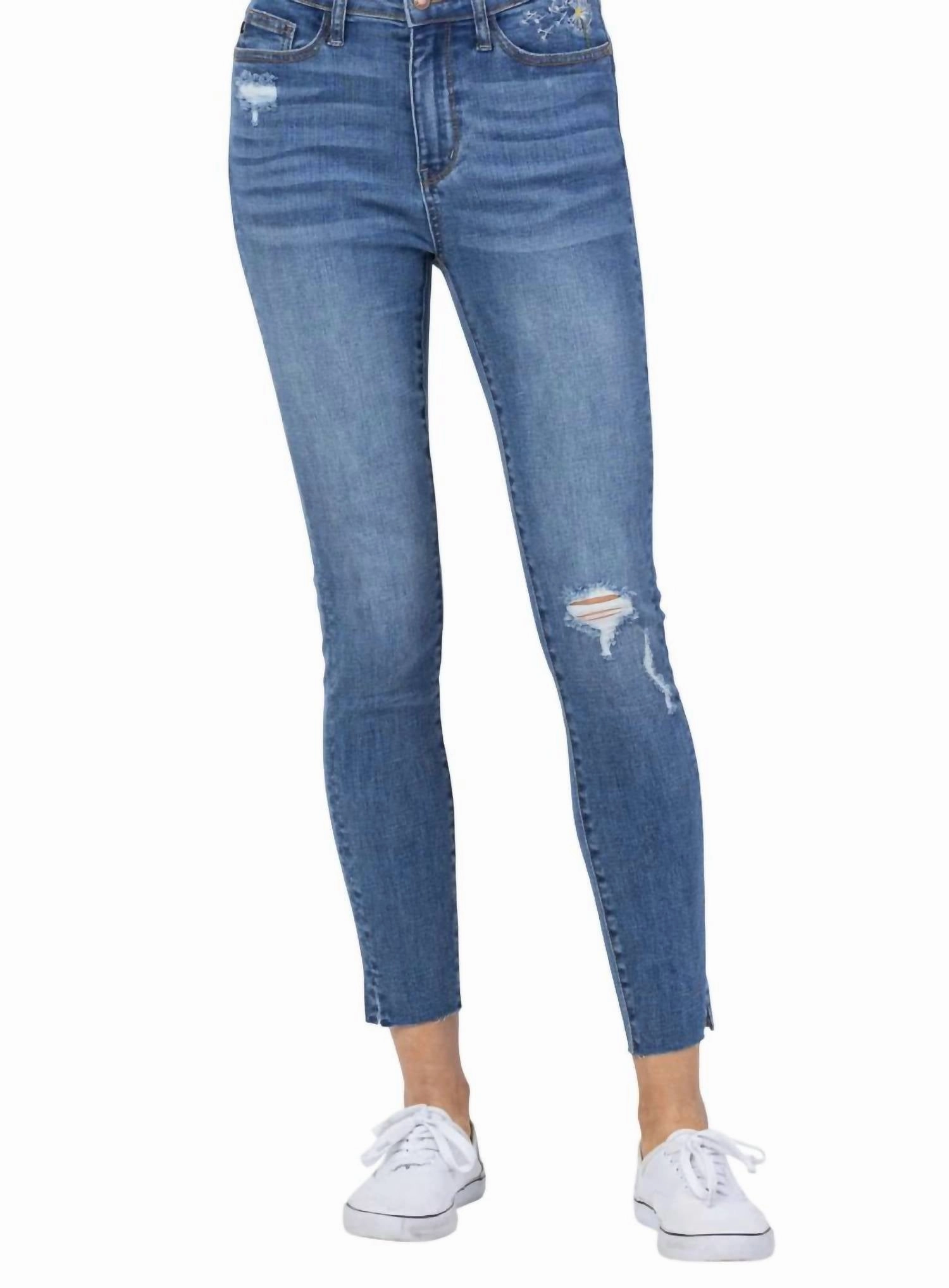 High Waist Dandelion Embroidery Skinny Denim Jeans In Blue