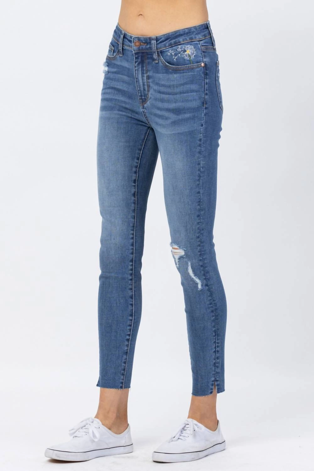 High Waist Dandelion Embroidery Skinny Denim Jeans In Blue
