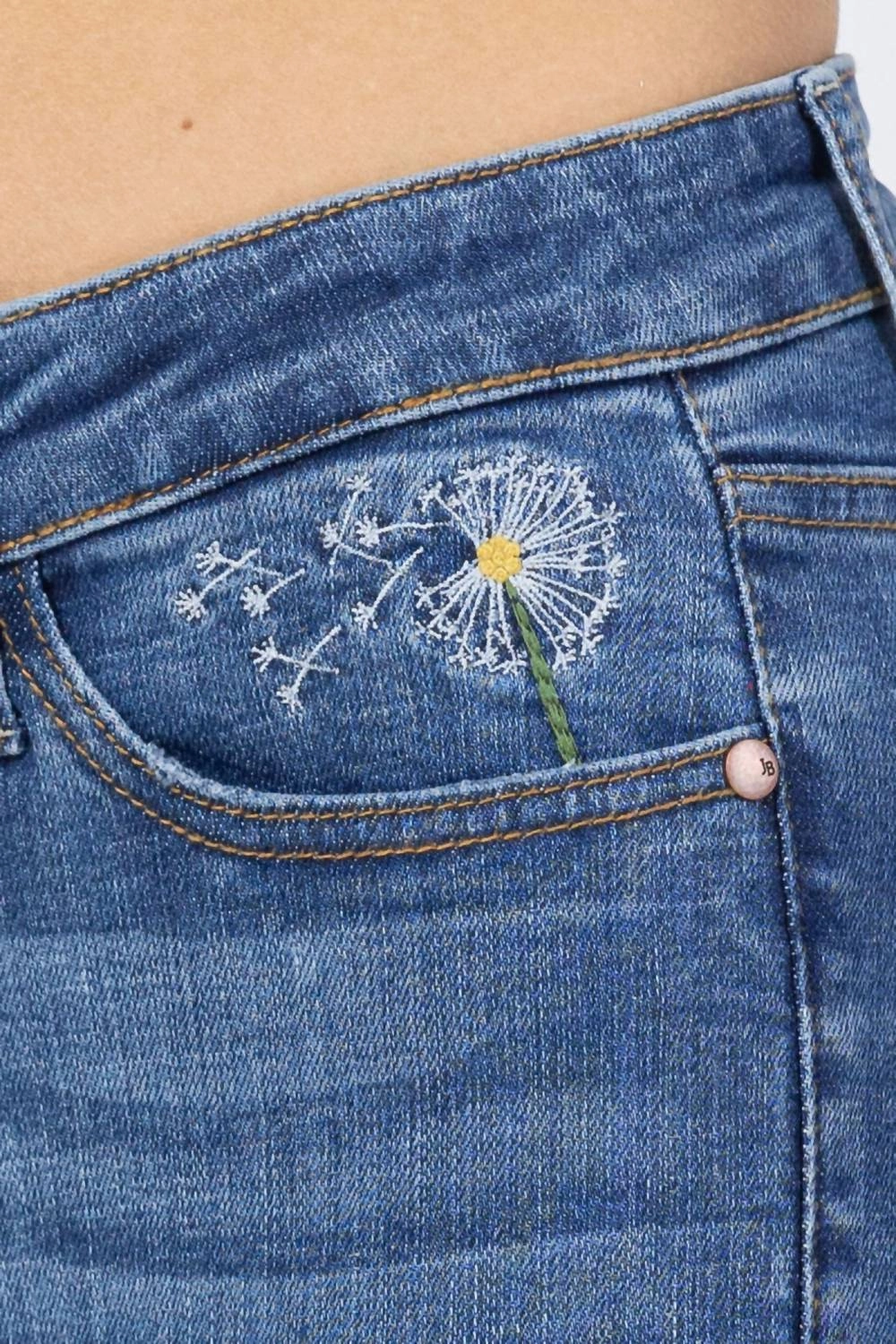 High Waist Dandelion Embroidery Skinny Denim Jeans In Blue