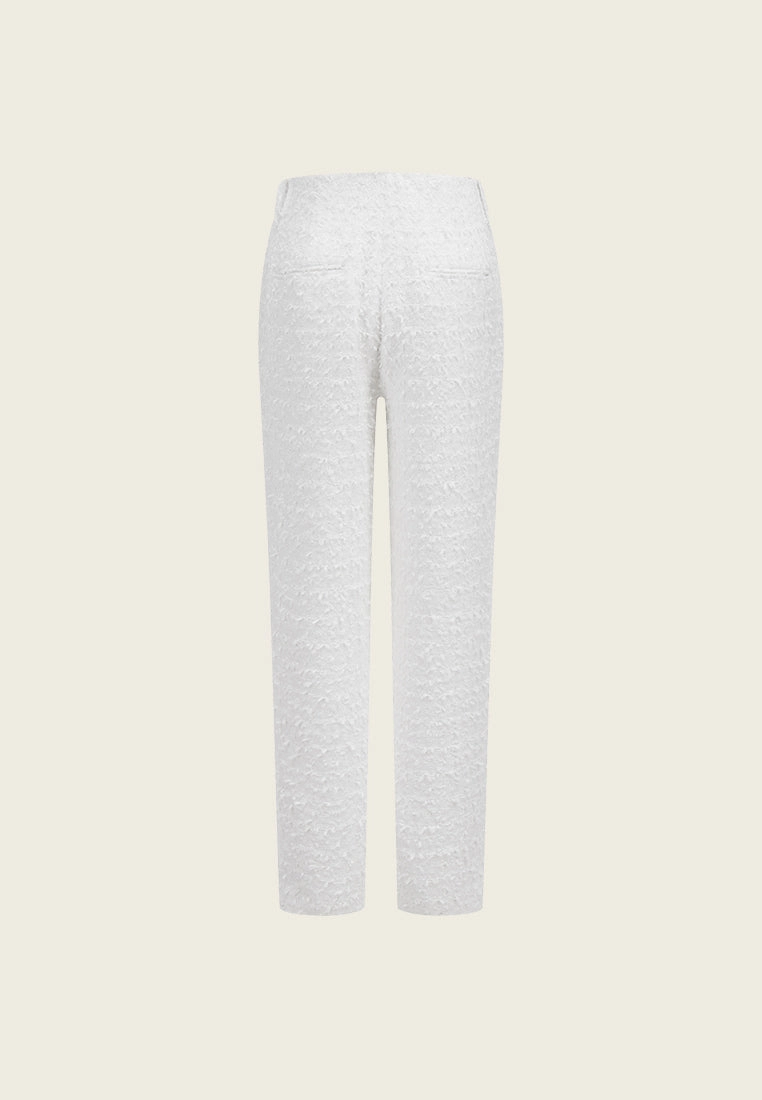 High-waist Houndstooth White Tweed Trousers
