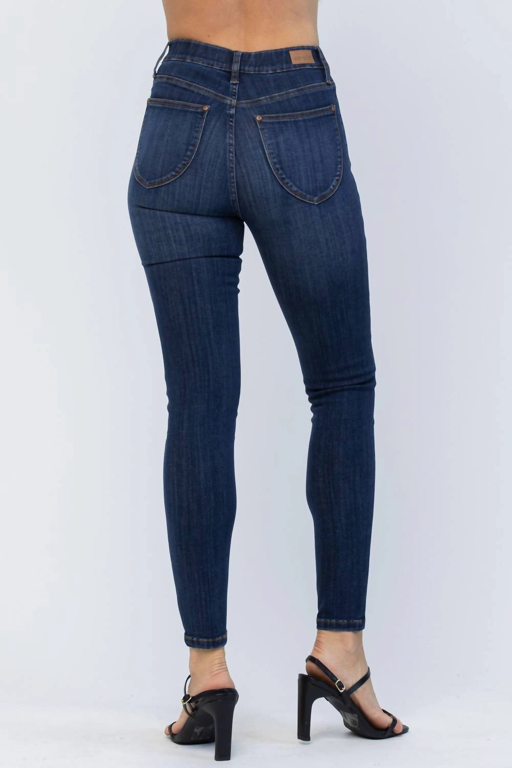 High Waist Patch Pocket Pull-On Skinny Jeans In Blue