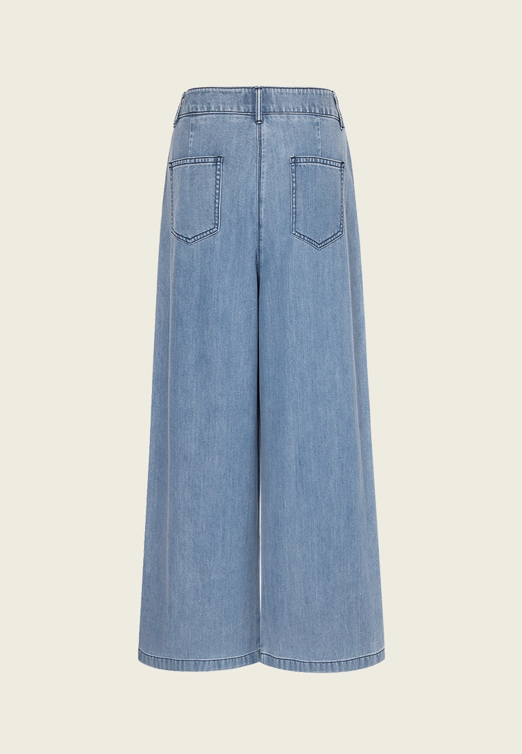 High Waist Pleated Wide-leg Jeans