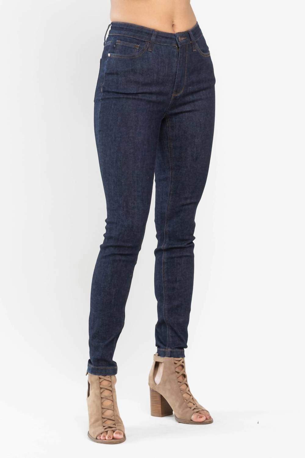 High Waist Pocket Embroidery Skinny Denim Jeans In Classic Back
