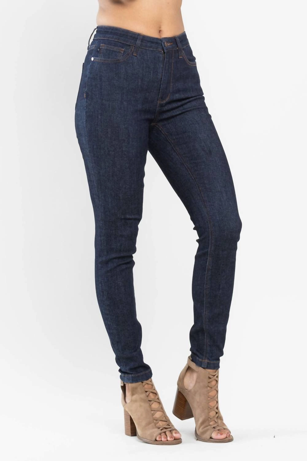High Waist Pocket Embroidery Skinny Denim Jeans In Classic Back