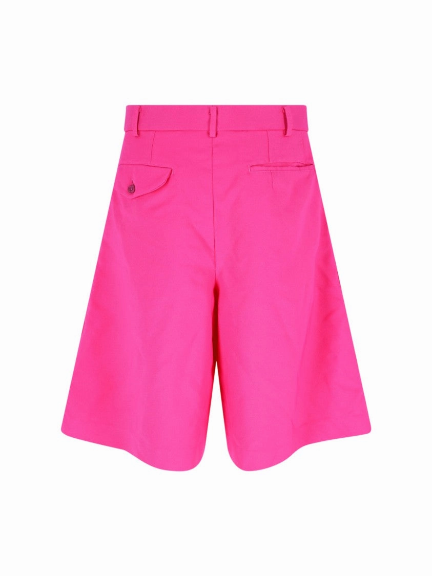 High-Waisted Pink Bermuda Shorts With Pleats And Pockets
