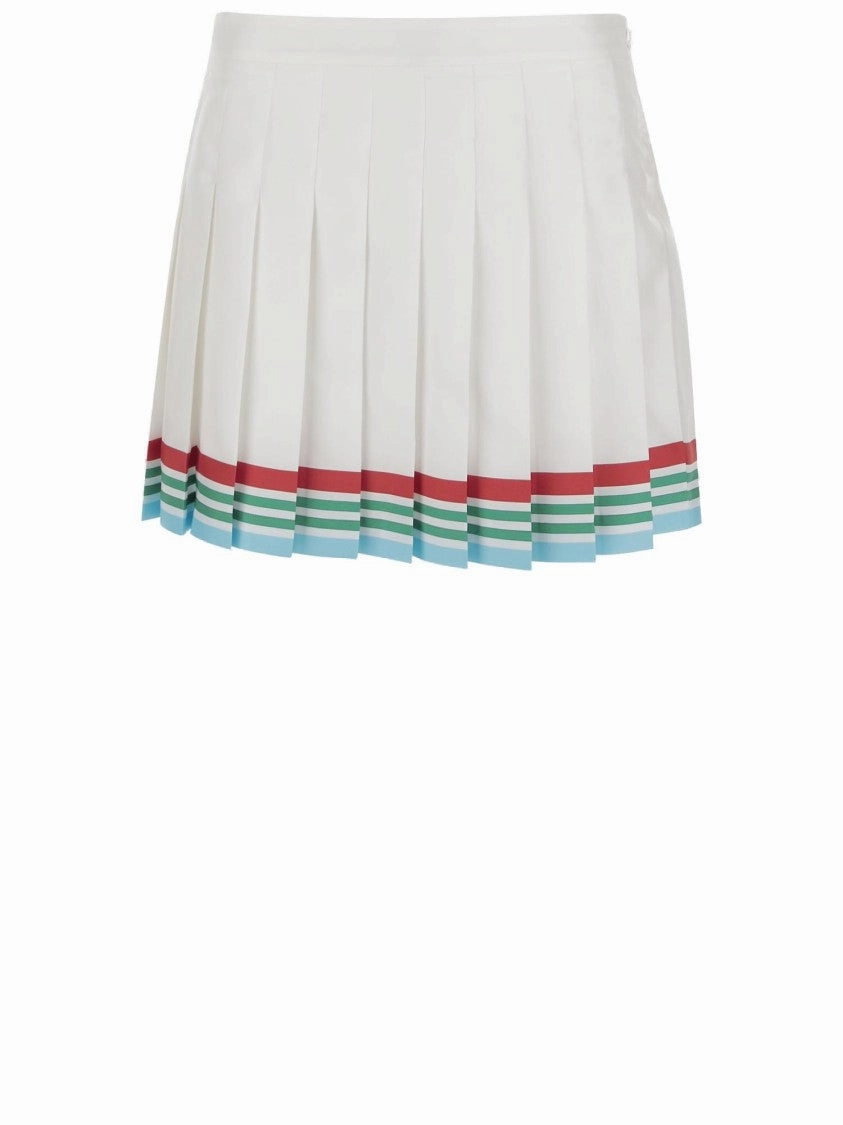 High-Waisted Pleated Silk Skirt With Colorful Hemline