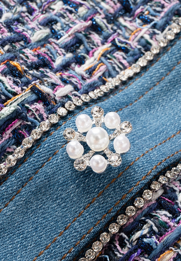 Hollow-carved Button Patchwork Denim Jacket