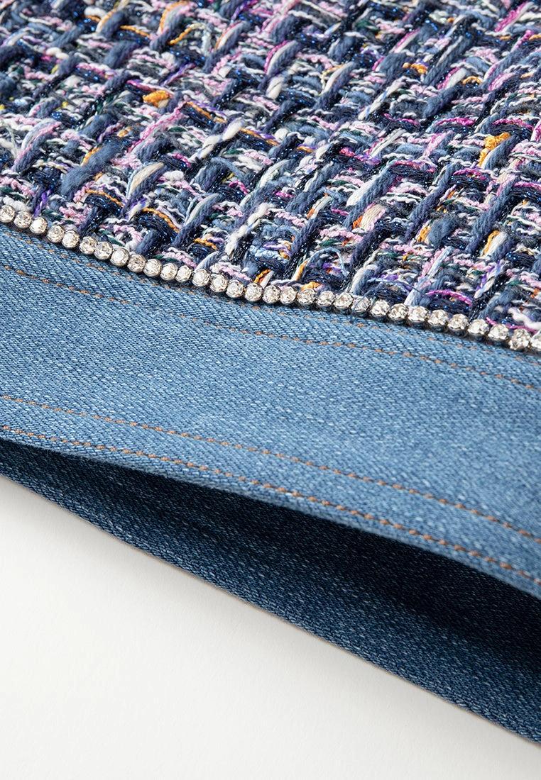 Hollow-carved Button Patchwork Denim Jacket