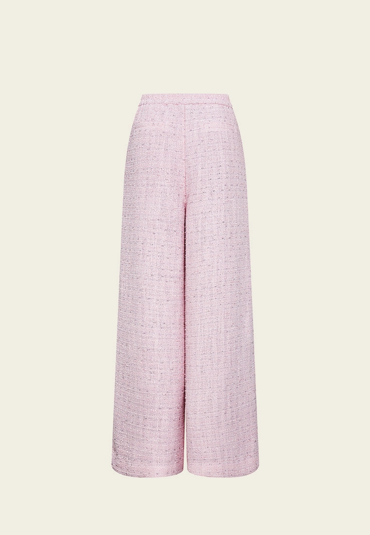 Hollow-carved Lace Trim Straight-leg Tweed Trousers