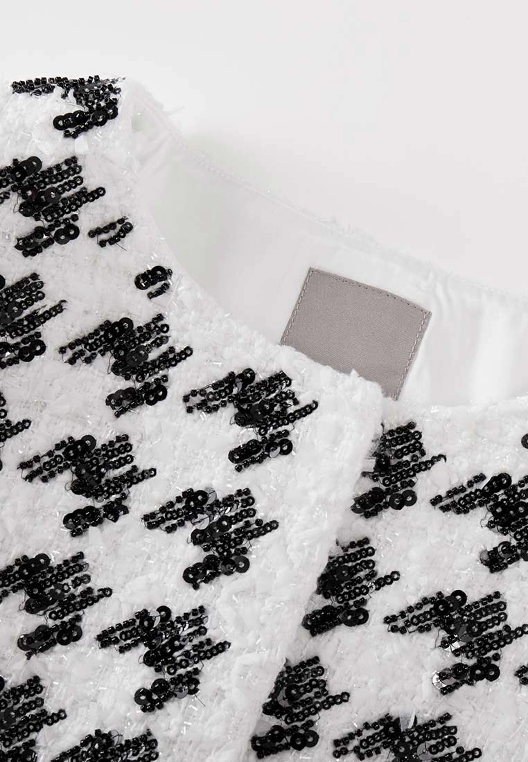 Houndstooth-detail White Tweed Jacket