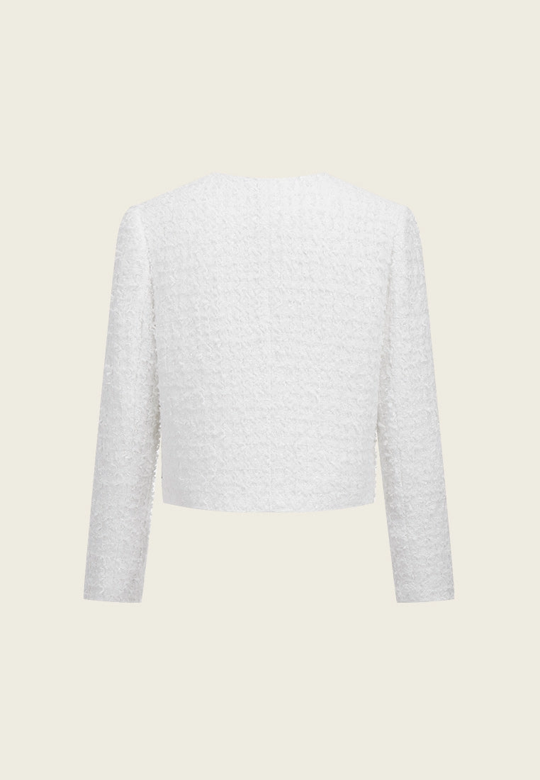 Houndstooth-detail White Tweed Jacket