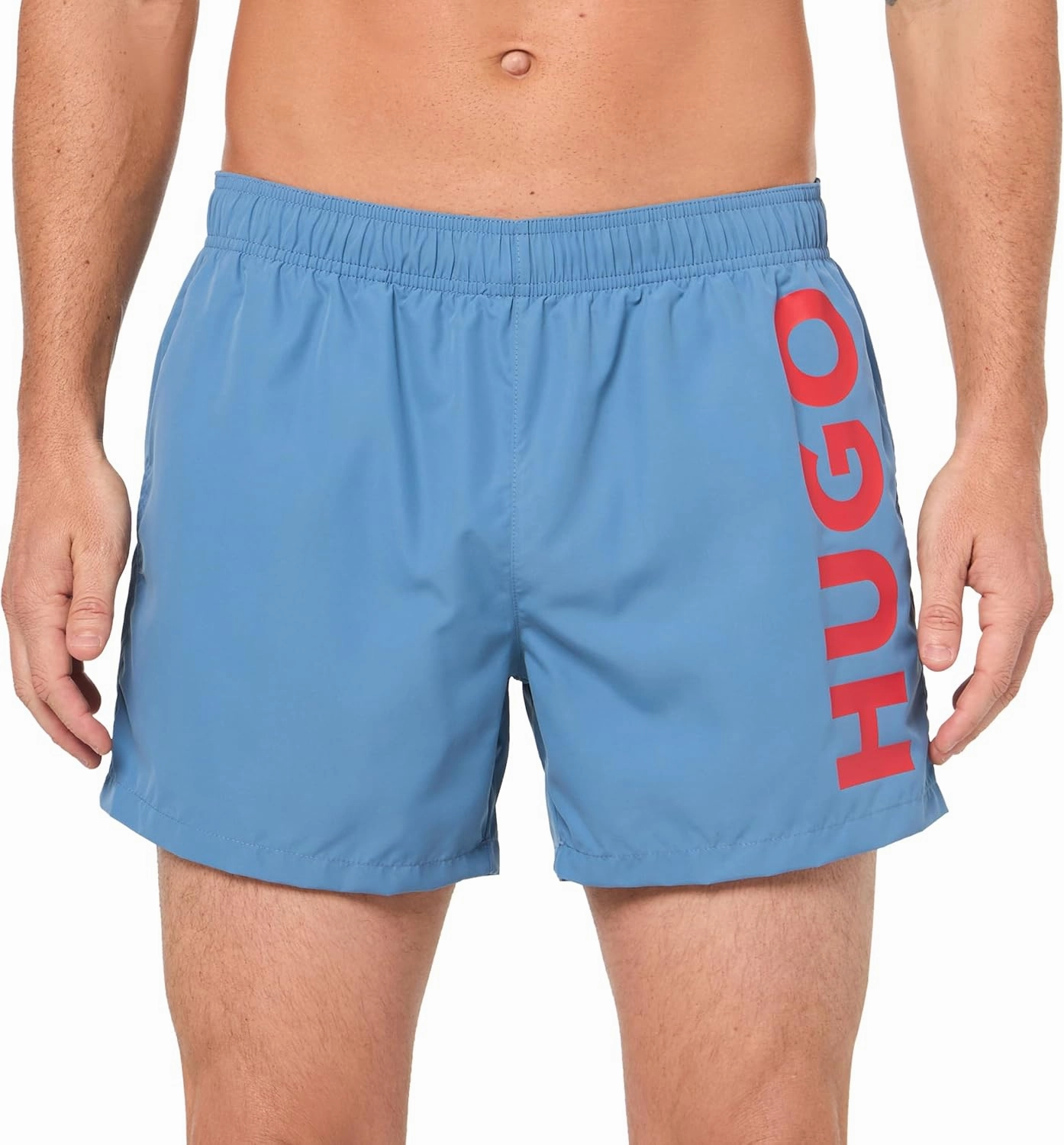 Hugo Men's ABAS Vertical Logo Swim Trunks, Acai Blue