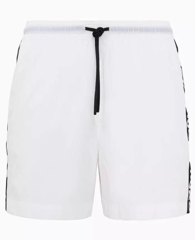 Hugo Men's Fab Logo Taping Swim Trunks, White